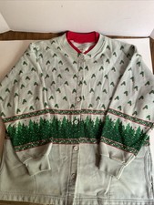 Vintage Orvis Women's Christmas Fleece Type Button Up Sweater Cardigan Large