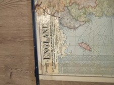 Scarborough Co Original approx 1930s Canvas Map England And Wales Canvas Scroll