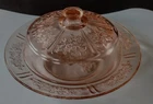 Vintage Federal Glass Sharon Pink Cabbage Rose Butter/Cheese Dish With Cover