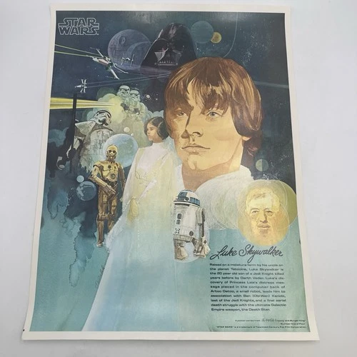 VINTAGE 1977  STAR WARS LUKE SKYWALKER COCA-COLA BURGER KING POSTER 23.5”X18 NOS