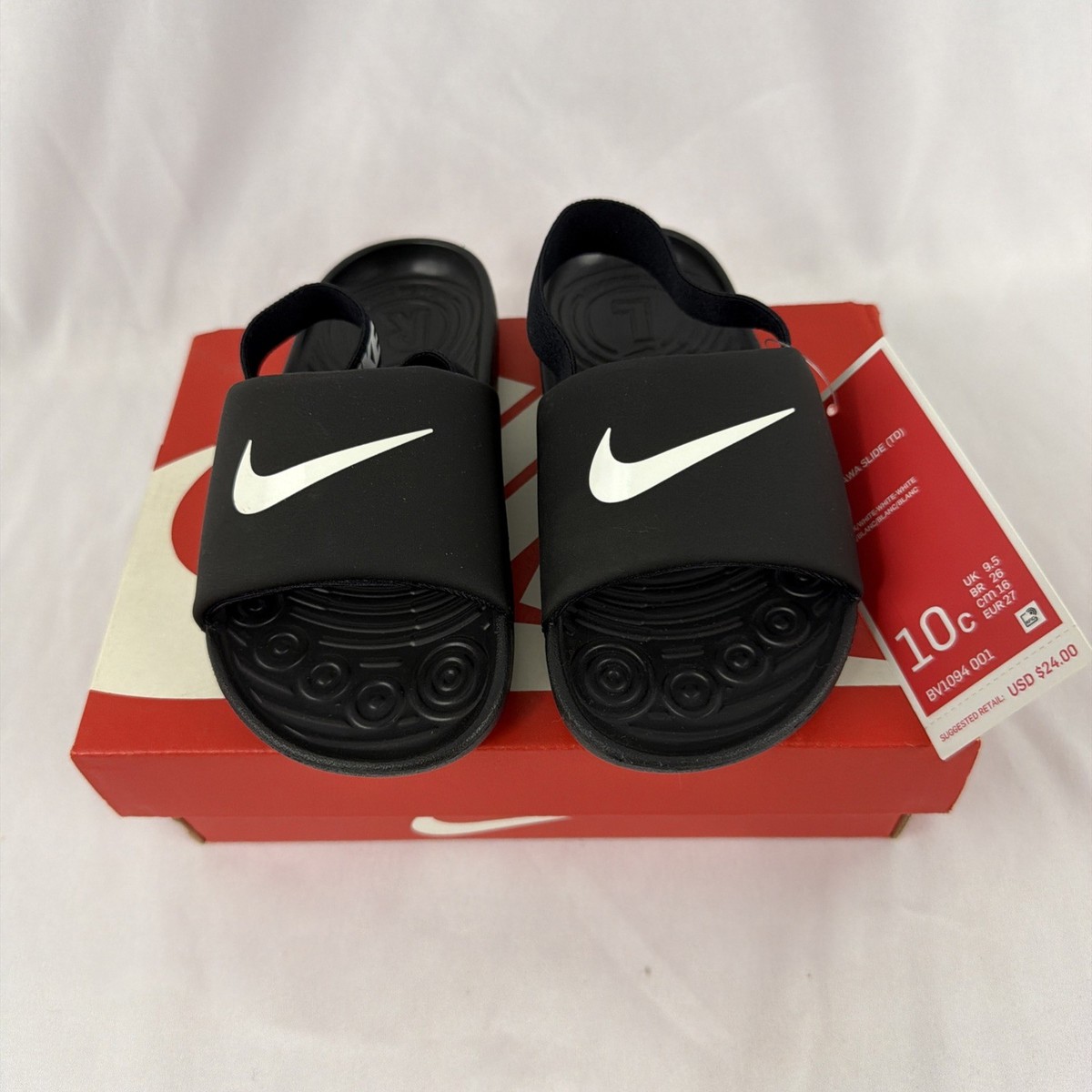 Nike Kawa Slide (TD) Toddler Sandals Black/White BV1094-001 Size