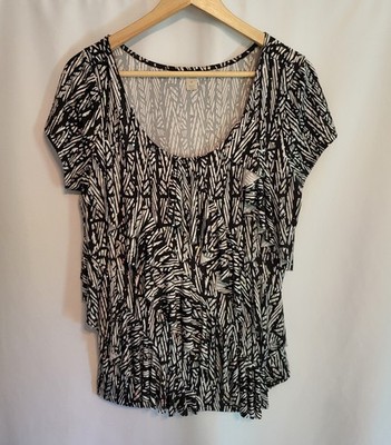Vintage Laura Ashley Blouse Flutter Sleeve Black & White Sparkle Ruffle Front M