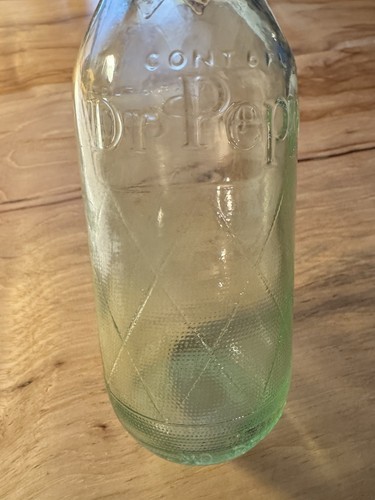 Vintage Dr Pepper 6 Oz Green Glass Grenade Bottle with Diamond Pattern 5”Inches