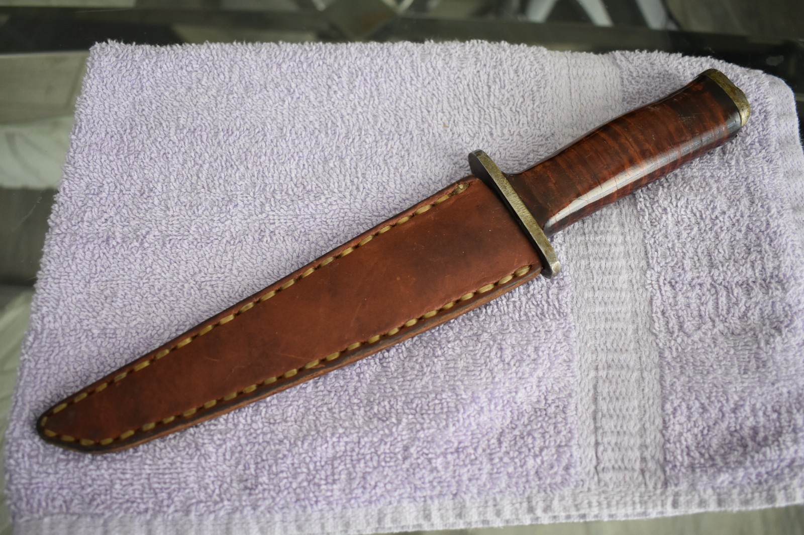 Vintage Vietnam THEATER KNIFE Very Well Made Stacked Leather Fighter Fighting M5