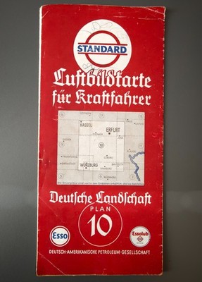 Antike Autokarte Esso Standard 1930er Luftbildkarte Thüringen Franken Vorkrieg