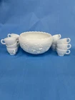 Vintage Westmoreland Milk Glass Three Fruit Pineapple Punch Bowl Set, 12 Cups