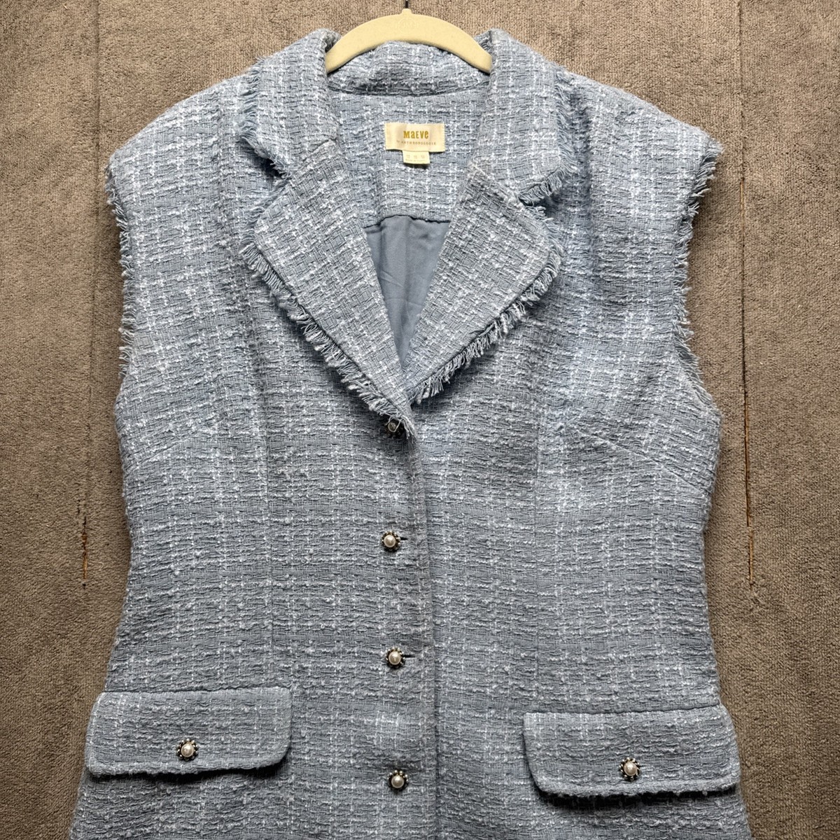 Maeve by Anthropologie Tweed Blazer Dress Women’s 14 Blue Sleeveless Mini  Chic