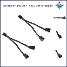 All Black 1 to 2 PWM Fan Splitter Cables, Compatible with 3-pin and 4-pin