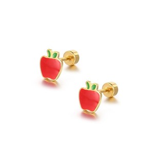 Authentic 18g Titanium Apple Fruit Earrings for Women Girls 14k Gold Plated Surgical - 01