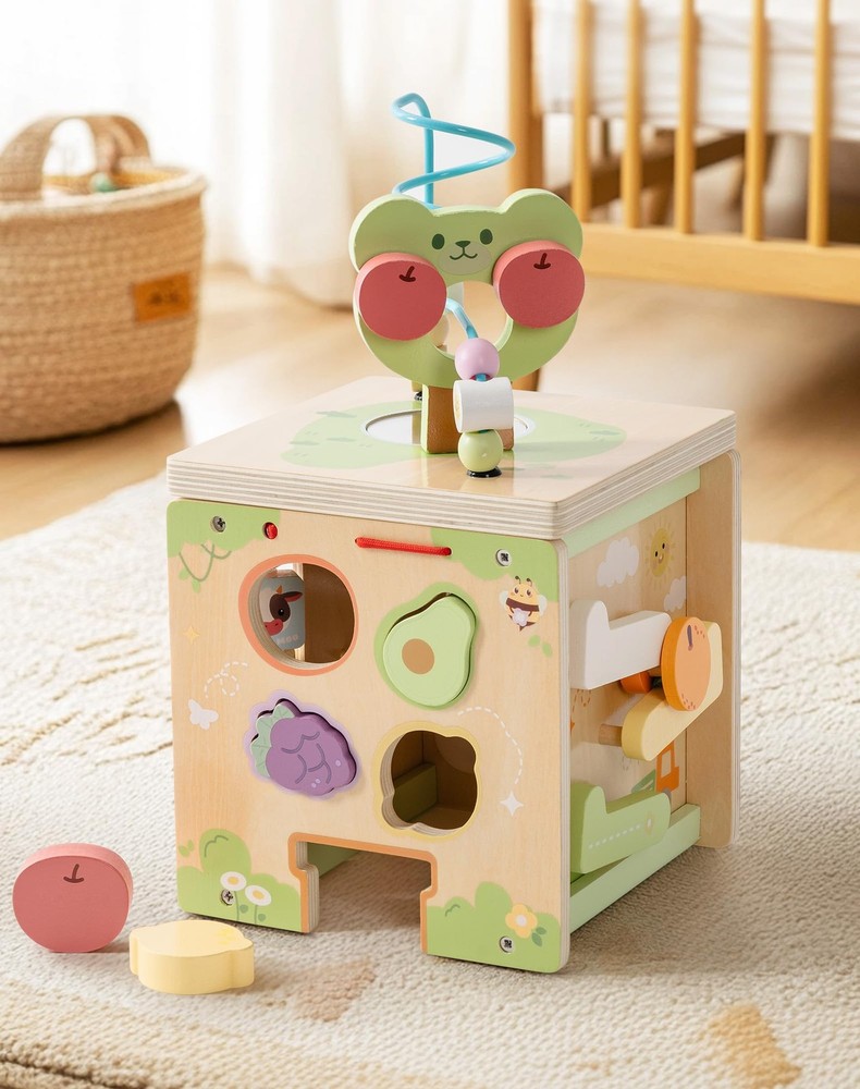 Montessori Wooden Activity Cube for 1 Year Old Babies – Learning & Play Toy