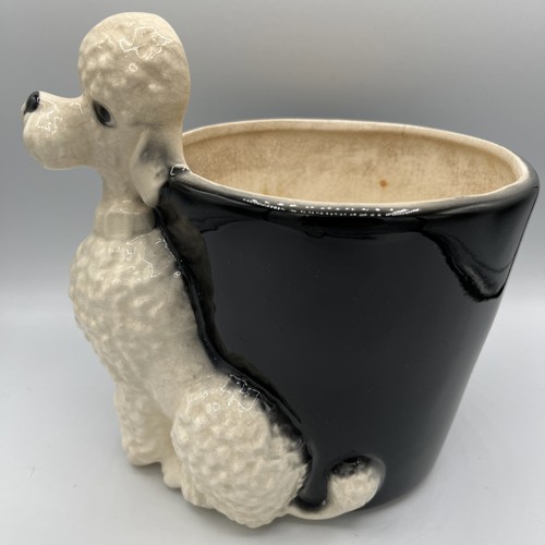 Maceta caniche de cerámica vintage Royal Copley rara blanca y negra de 6,5” 1940-50 - Imagen 5 de 12