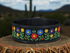 Beaded Wide Leather Belt Floral Statement Western Waist Belt Double Buckle