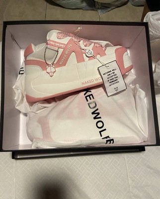 Naked Wolfe Baby Pink White Low Top Sneakers Logo Lace Up Athletic Shoes Women