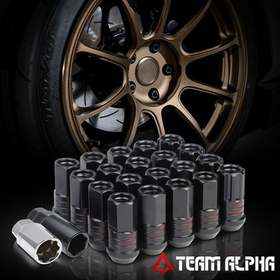 16+4 Key Lock 12mmx1.5 {FULL THREADED OPEN END} Black Aluminum 45mm Rim Lug Nut