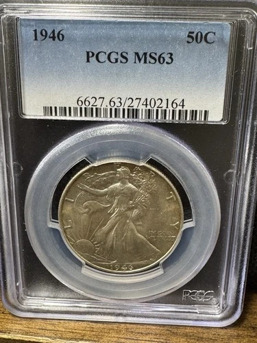 1946 Walking Liberty Silver Half Dollar MS 63 Obverse TONING