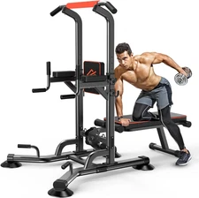 Body Workout Station – Multifunctional Pull-Up Tower with Adjustable Bench for F