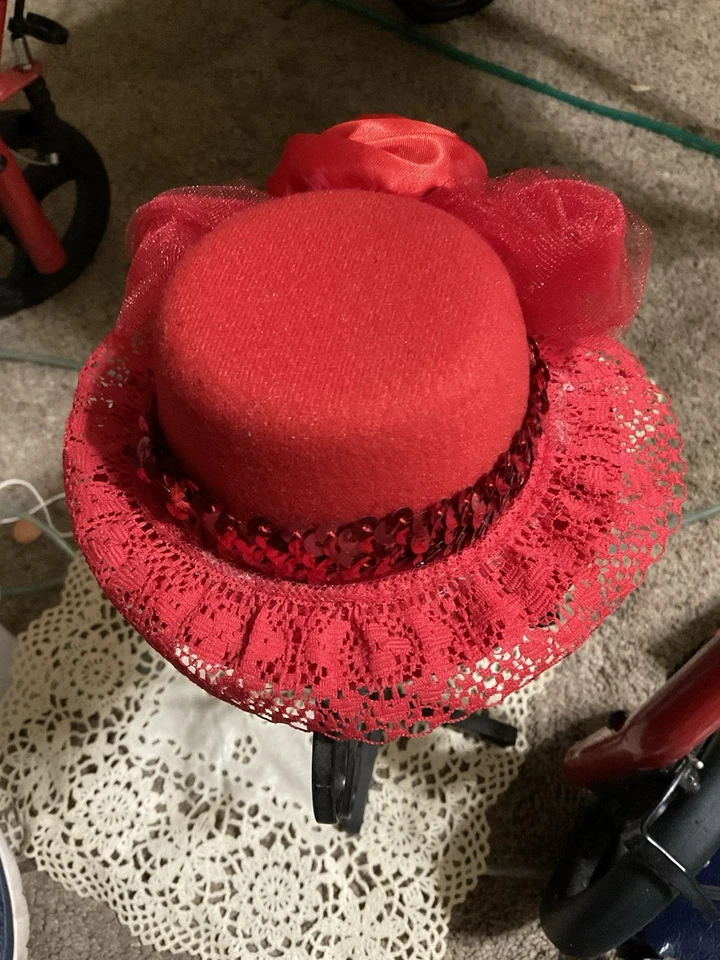 Red Fascinator Women's Headpiece Hat Vintage, Satin Rose, Sequins Mesh Bow,lace - Image 4 of 4