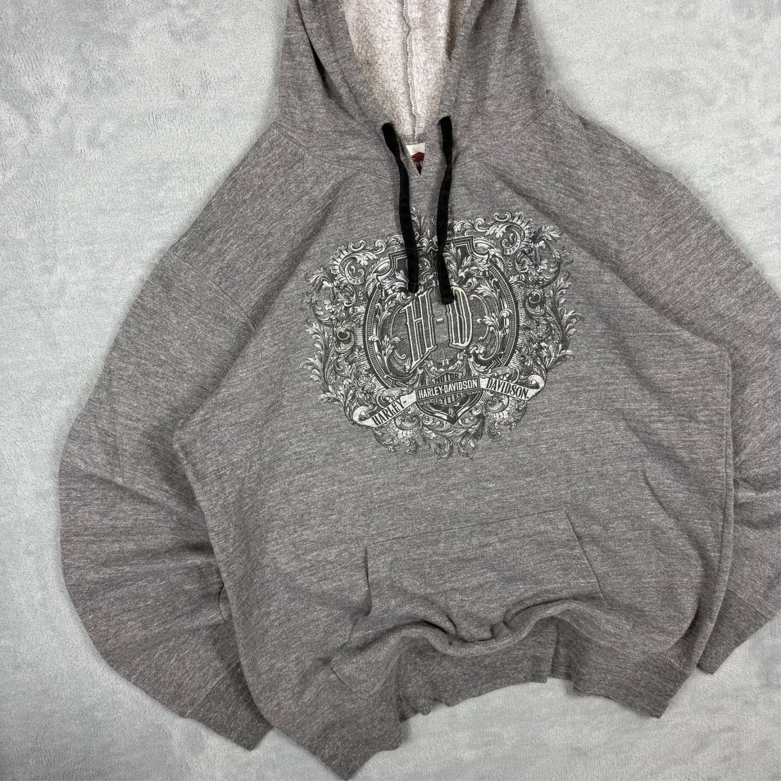 Vintage Harley Davidson 2000's Y2K Grey Modesto Crest Size XL Pullover Hoodie image 2