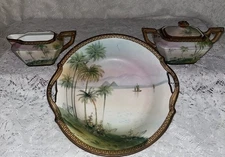 Vintage Nippon Hand Painted Bowl/ Creamer/Sugar Bowl Nile River Scene