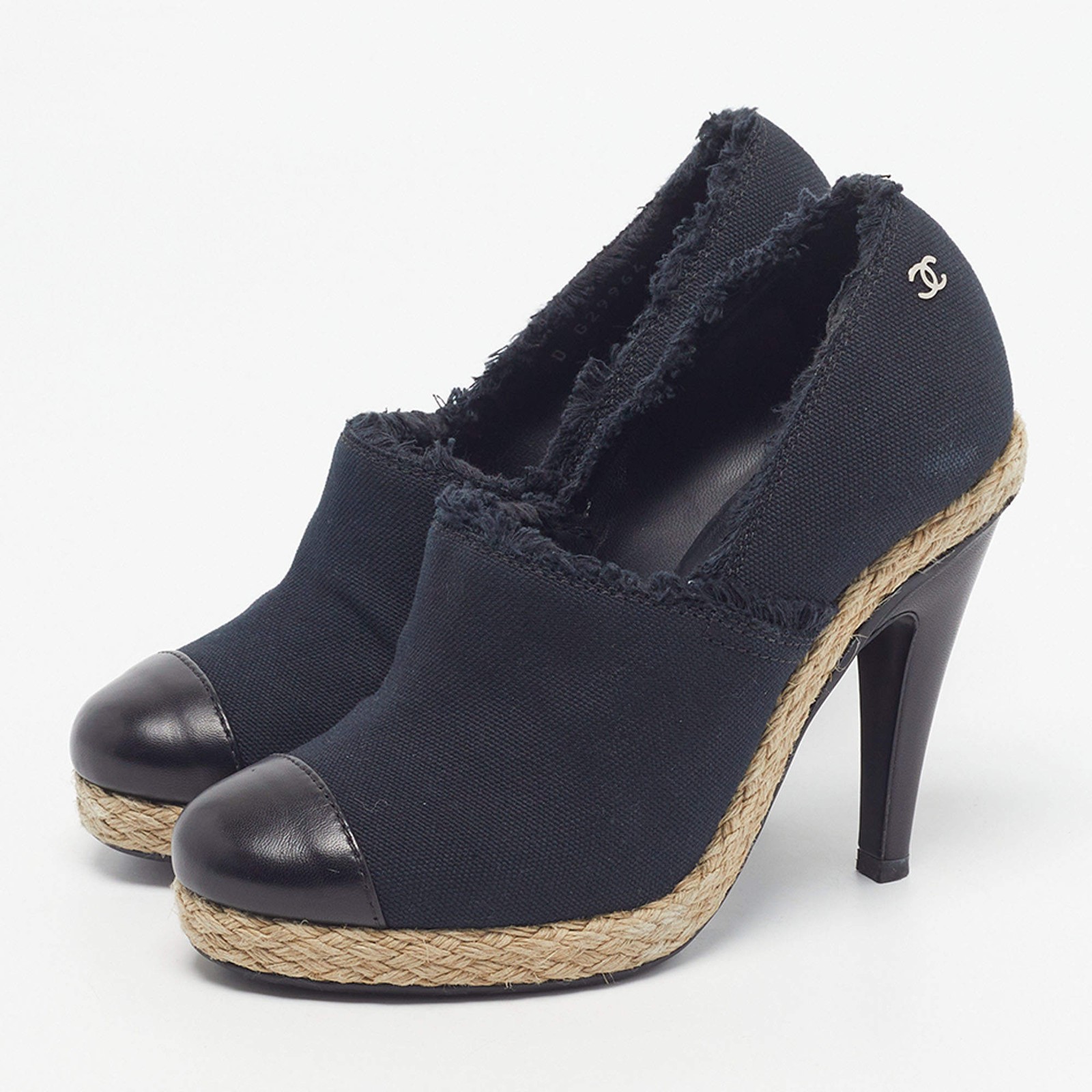 Chanel CC Cap Toe Size 36.5 Navy BlueBlack Canvas and Leather Booties image 2