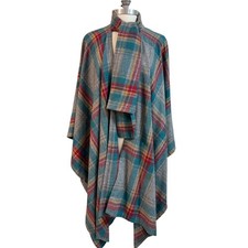 Vintage Plaid Wool Blend Cape Wrap One Size