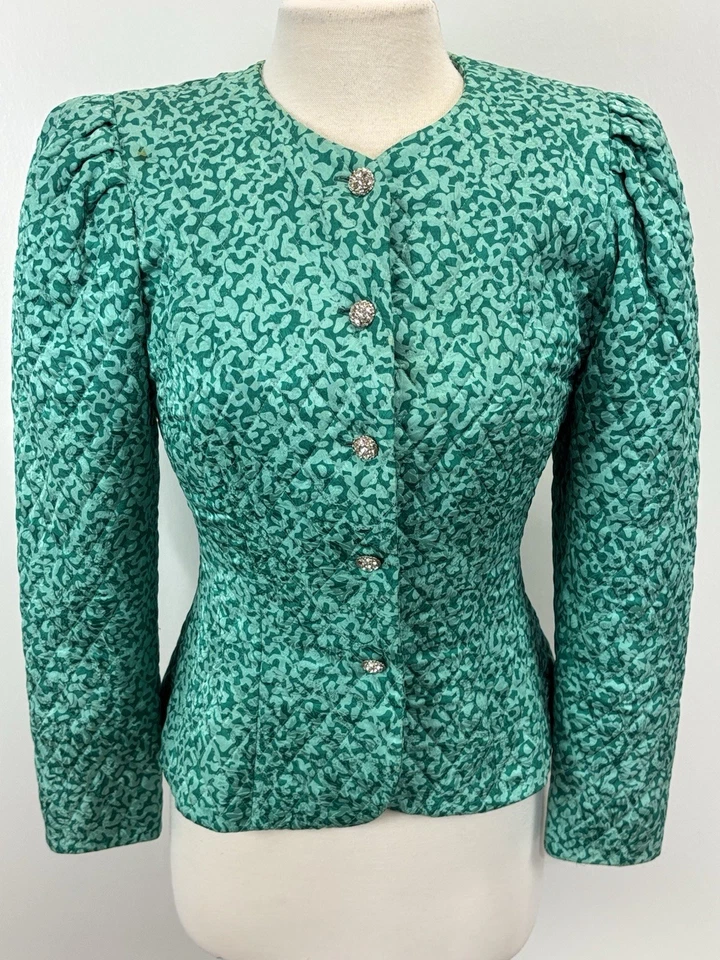 De Colección Rickie Freeman Para Teri Jon 3 Piezas Conjunto Falda Midi 8 Seda Acolchada Chaqueta Bufanda Foto 2 de 4