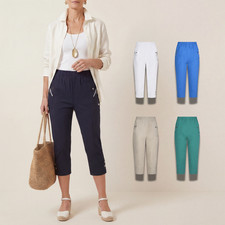 Women’s Holiday Cropped Capri Trousers Elasticated Waist Pull On Lightweight