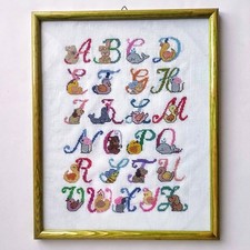 🧵 Quadretto ALFABETO cameretta bimbi RICAMATO A MANO PUNTO IN CROCE 📐 25x31 cm