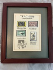 Vintage US Postage Stamp Collection Framed Matted Teachers PTA Public Education