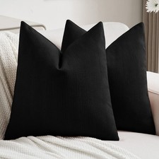 FUTEI Black Chenille Decorative Throw Pillow Covers 18x18 Inch Set of 2,Soft ...