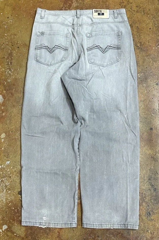 Vintage Baggy Jesse Pinkman Grey Southpole Black Tab Wide Leg Baggy Jeans 38x34 - Image 2 of 4