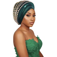 Nigerian Wedding Party Hat Women African Aso Oke Head Cover Wrap Headtie Cap New
