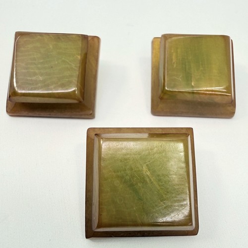 Vintage Bakelite Art Deco Tiered Square Metal Shank Buttons Marbled Butterscotch