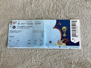 World Cup Russia 2018. Ticket. Colombia V Japan. 18th June 2018.
