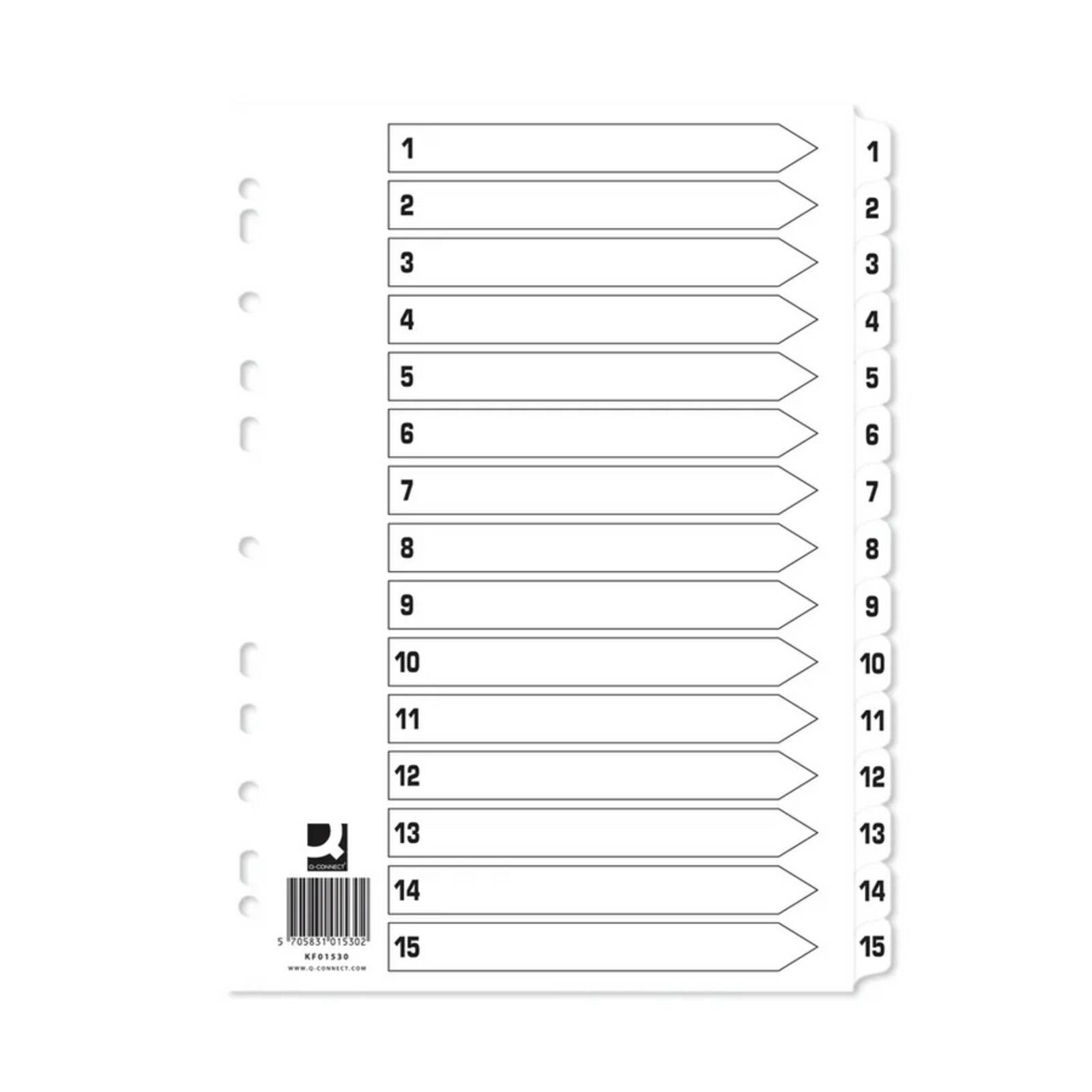 Q-Connect 1-15 Index Multi-Punched Reinforced Board Clear Tab A4 White KF01530 - Image 3