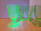 Set of 4 Uranium Glass Goblets, Malt Shoppe Style, Glows, Depression Glass - VTG