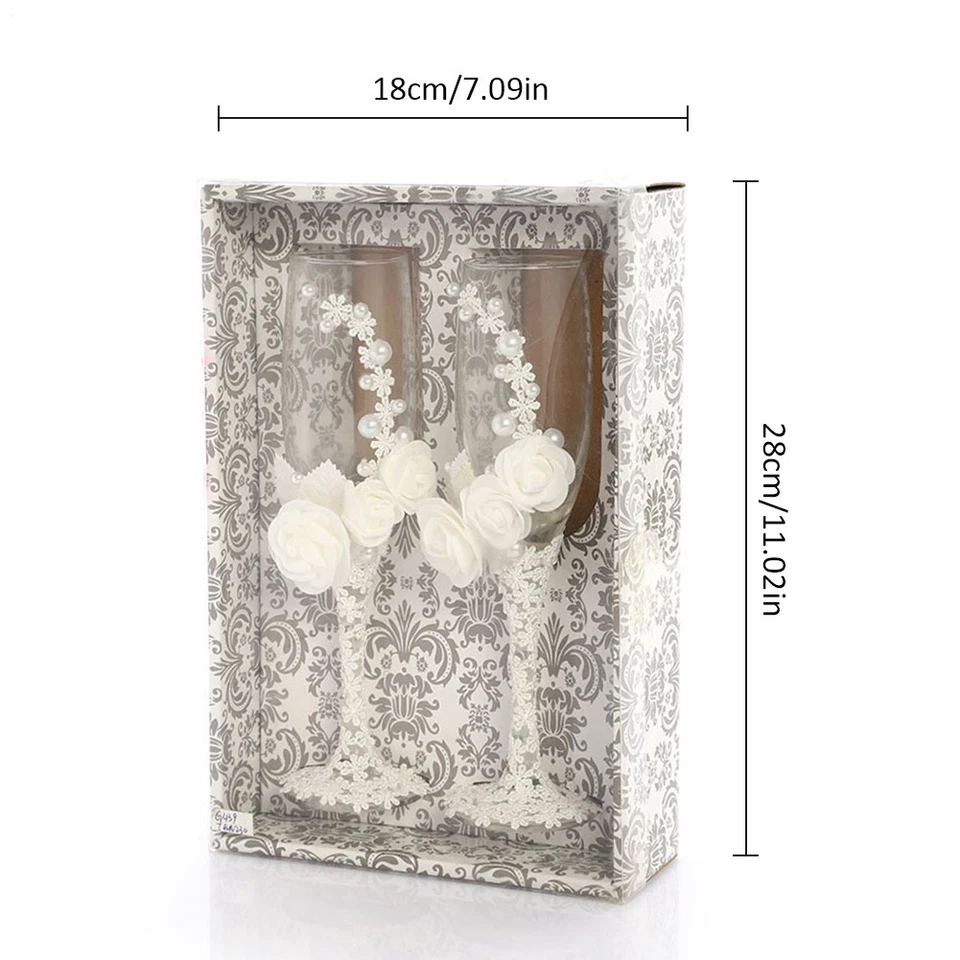 Novia novio copas de champán encaje parejas copas de vino boda copas de tostado Foto 2 de 4