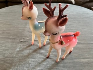 Vintage 1950 Blue Pink Deer Reindeer Figurine Hong Kong Hard Plastic Christmas