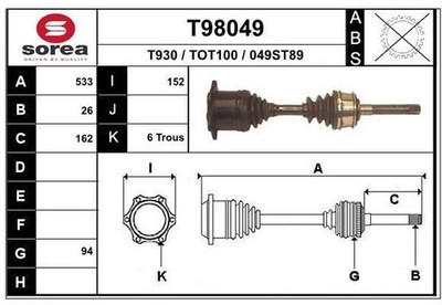 Antriebswelle für Toyota 4 Runner Hilux Land Cruiser VW Taro D links o.rechts MT