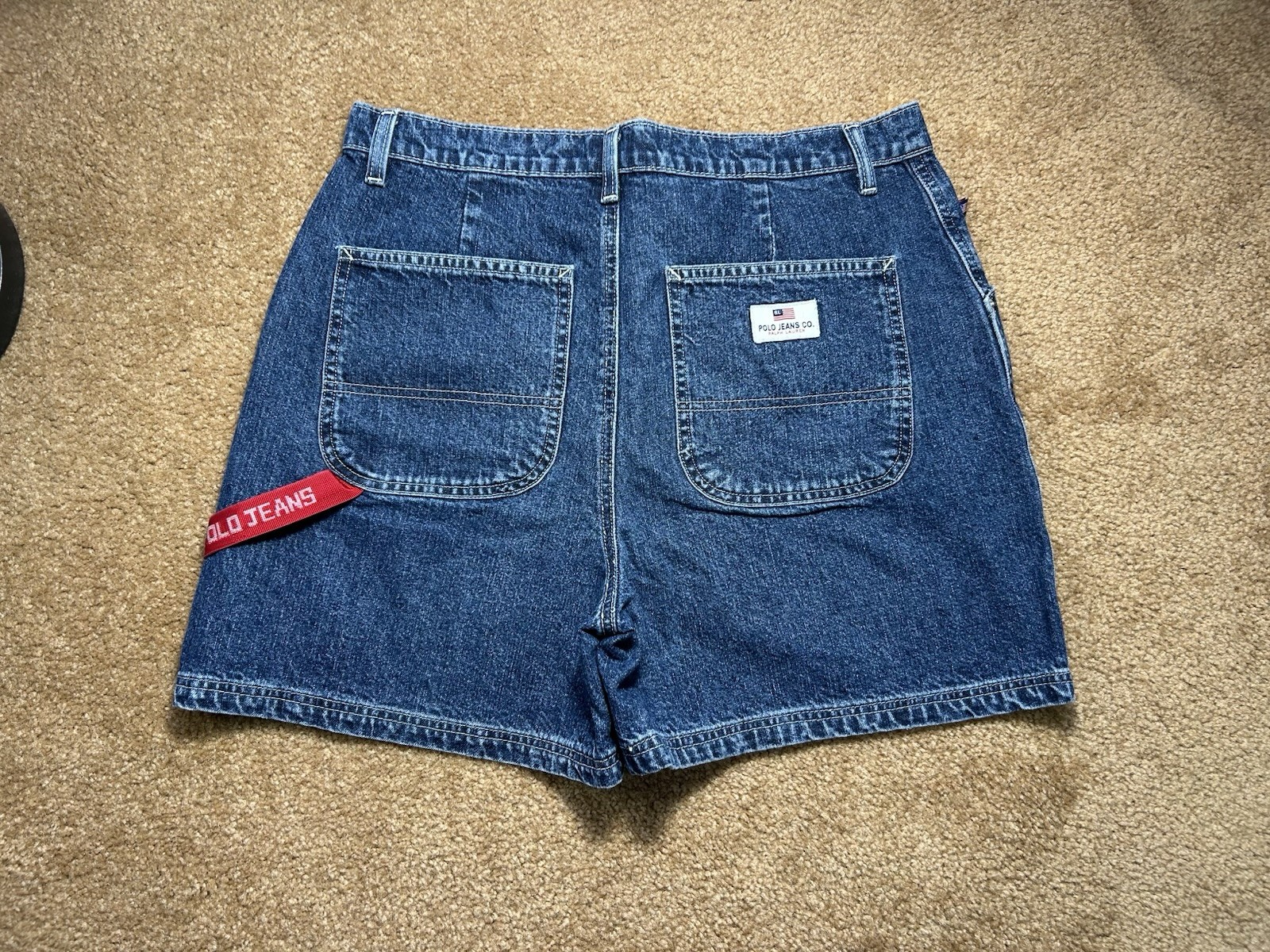 Vintage Polo Jeans Co Shorts Womens 14 Denim Carpenter Y2K Red Tab Ralph Lauren