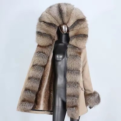 Damen CARMEN CHARLOTT Luxus Echt Pelz Parka Mantel Fuchspelz Größe 46/48 XXL NEU