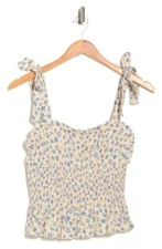 Elodie Tie Shoulder Smocked Tank In Taupe Blue, Women's Size M
