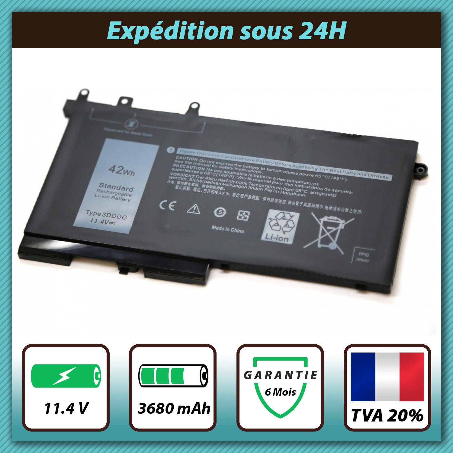 Batterie 93FTF Dell Latitude pour travailler en train ou café sans prise