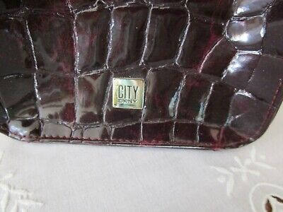 Donna Karen City Maroon Burgundy Croc Embossed Patent Leather Bag Excellent