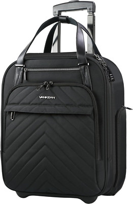 Lightweight 16-Inch Underseat Roller Suitcase for Travel & Business - Black