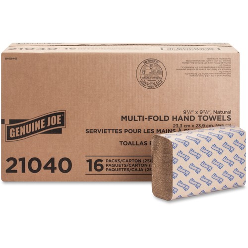 Genuine Joe Multi-Fold Paper Towels 250 Count Pack of 16 Recycled Natural NEW