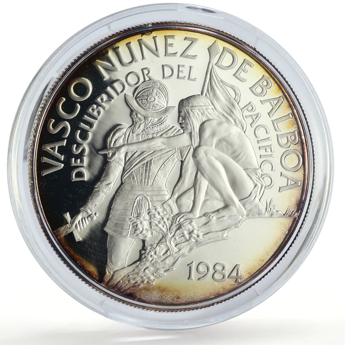 Panama 20 balboas Conquistador Vasco Nunez de Balboa proof silver