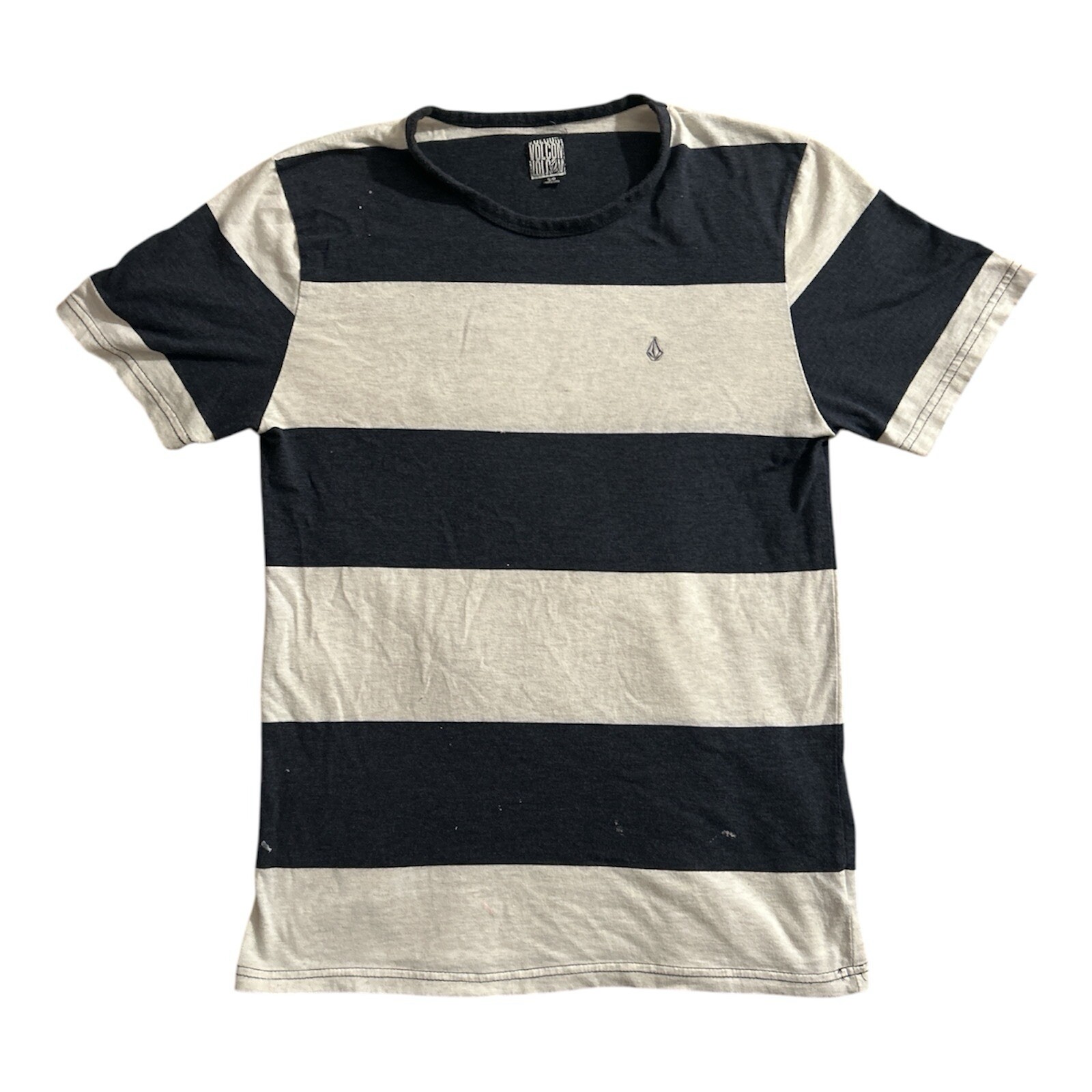 Volcom Shirt Small Adult White Blue Striped Stretch Cotton Logo Skateboard Mens