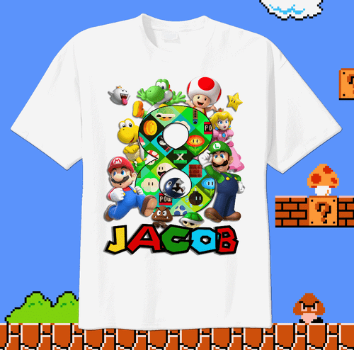 Super Mario NUMBER Custom T-shirt Personalize tshirt Birthday gift ADD NAME/AGE - Picture 1 of 2