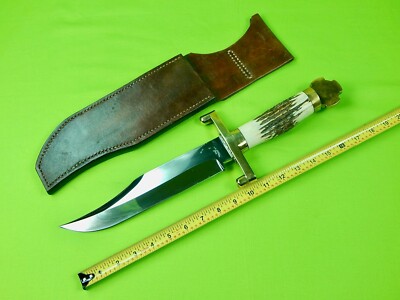 Custom Handmade by T.W. DOWNING Huge Heavy Bowie Hunting Knife Dagger & Sheath